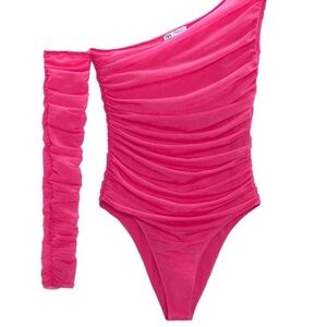 NWT Zara Hot Pink One-Shoulder bodysuit